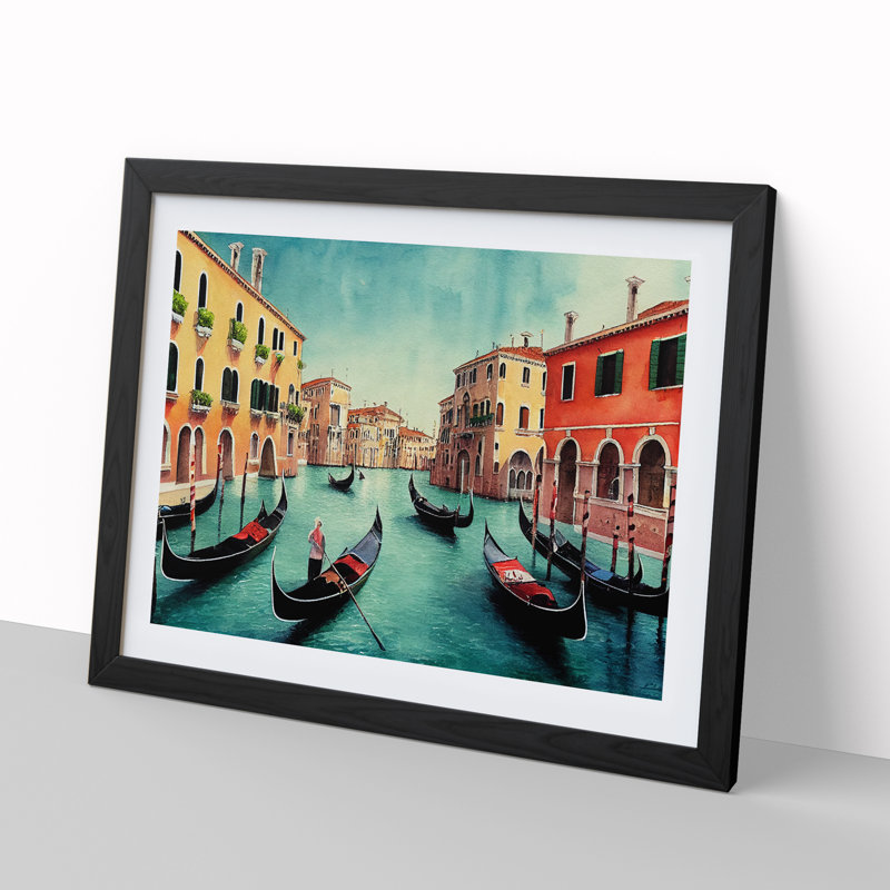 Venice Canal Watercolour Vol.2 - Framed Print, Black, 25cm H x 34cm W x 2cm D