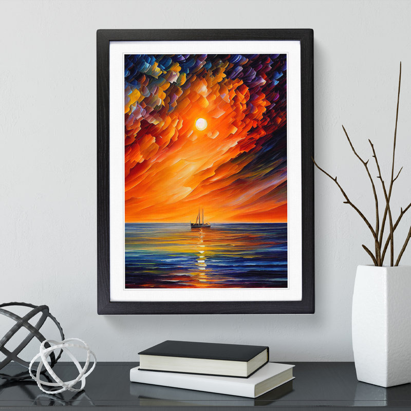 Boats Under The Sunset No.2 - Single Picture Frame Print, Black, 46cm H x 34cm W x 2cm D
