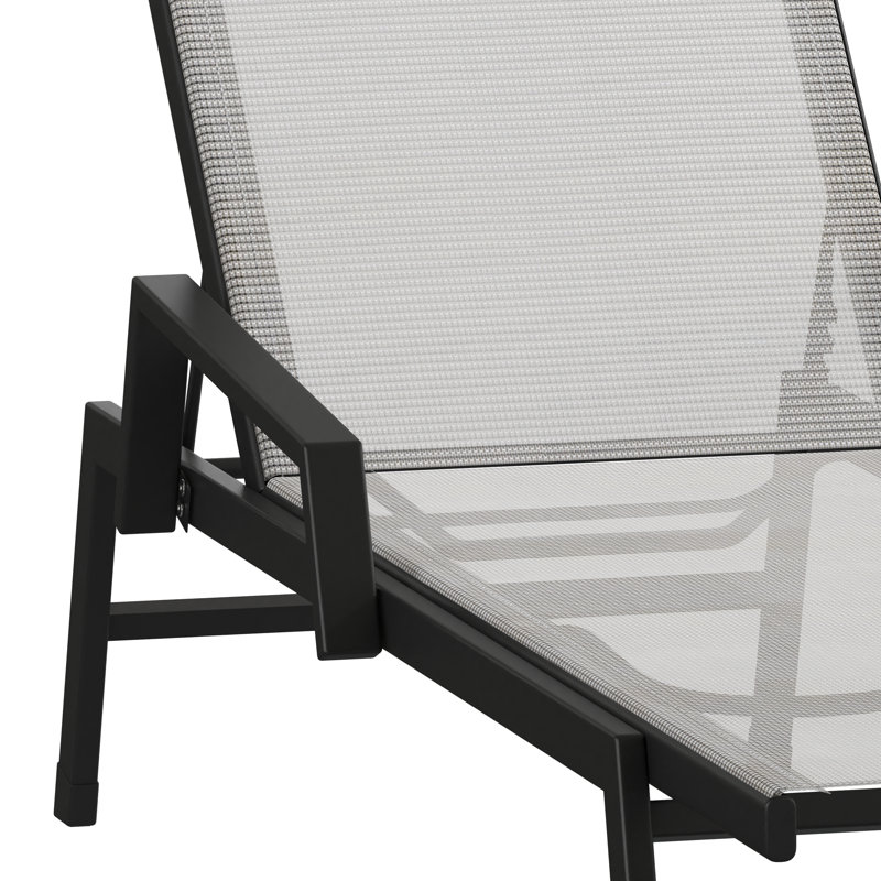 Chaises longues ajustables en polyester enduit de PVC avec accoudoirs Aubreeann, Gris, 2
