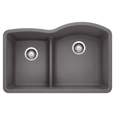 Diamond Silgranit 32" 40/60 Reverse Double Bowl Undermount Kitchen Sink with Low Divide - Cinder
