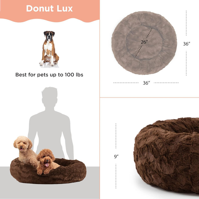 Lit pour animal en fourrure synthétique ToccoLeggero, Très grand (l 36 po x P 36 po x H 9 po), Chocolat noir luxe
