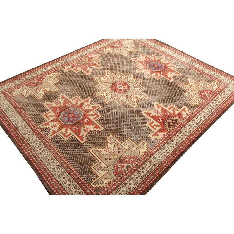 Distressed Homage Hand Knotted Wool Geometric Area Rug, Rectangle 10' x 14'