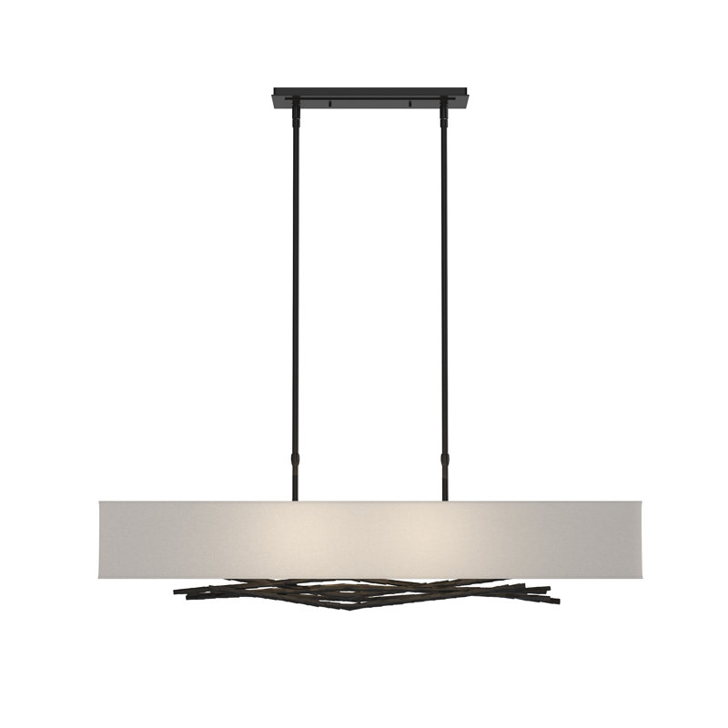 Brindille 4 - Light Kitchen Island Rectangle Pendant, Natural Anna, Opaque Black