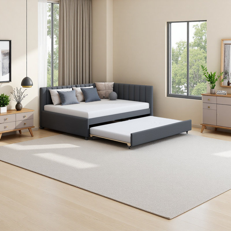 Lit de jour rembourré avec base de canapé-lit sans sommier tapissier, Gris