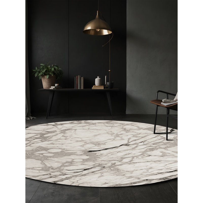 Machine Washable Gray Area Rug, Round 7'