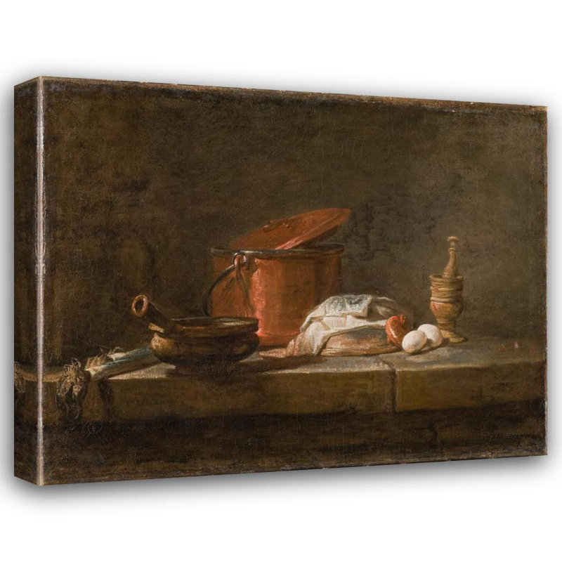"Nature morte avec des ustensiles de cuisine et des légumes" par Jean Siméon Chardin - Art mural sur toile tendue avec châssis