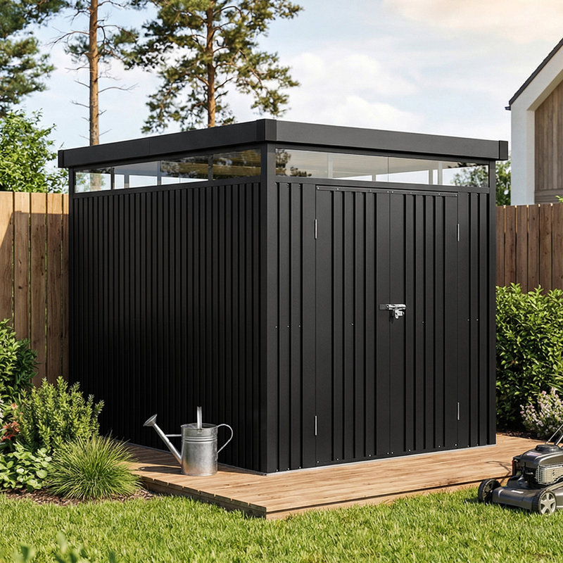 Charcoal Black Flat Roof Tool Shed