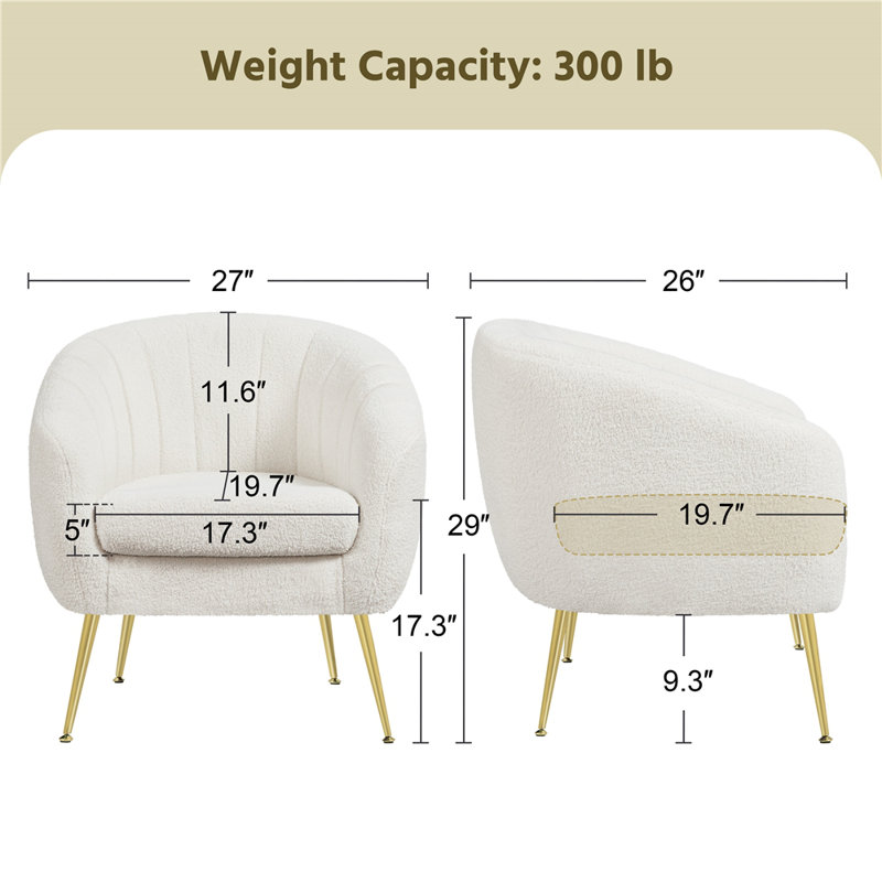 Fitchburg Velvet Barrel Chair, Ivory