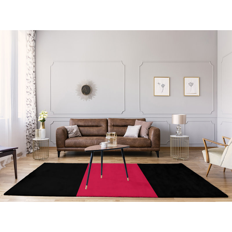 Tapis noir/rouge rayé, Rectangle 5 pi x 7 pi