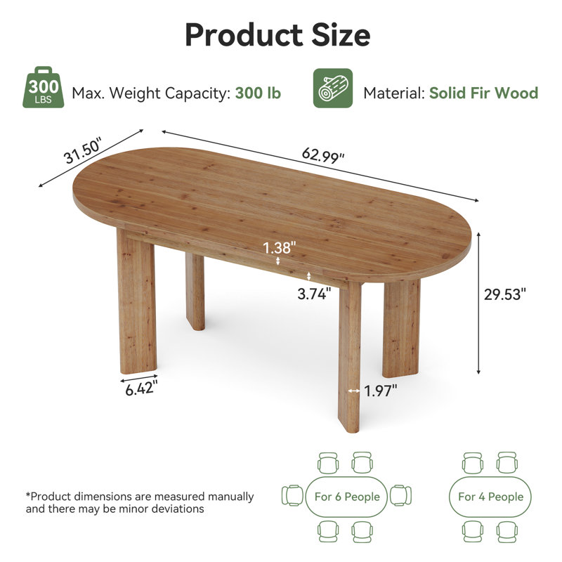 Solid Wood Oval Dining Table for 4-6 People