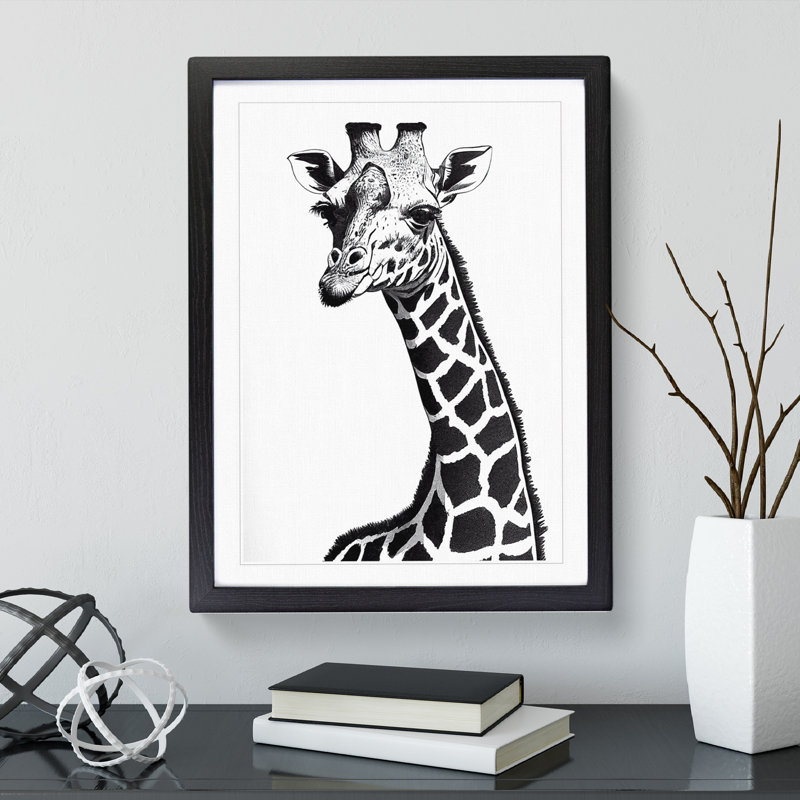 Monochrome Giraffe - Framed Print, Black, 34cm H x 25cm W x 2cm D
