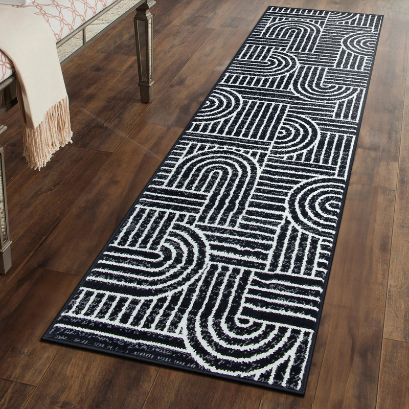 Tapis contemporain à rayures, Tapis de couloir de 2 pi x 7 pi