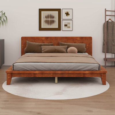 Base de lit plateforme avec tête de lit, support à lattes de bois, lit moderne robuste