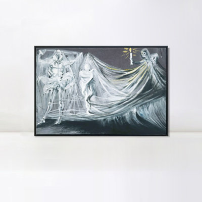 Art numérique sur toile encadré, série # 078, par Salvador Dali, art mural pour le salon, décorations de bureau à domicile (cadre de couleur bois mince, 18 po x 24 po)