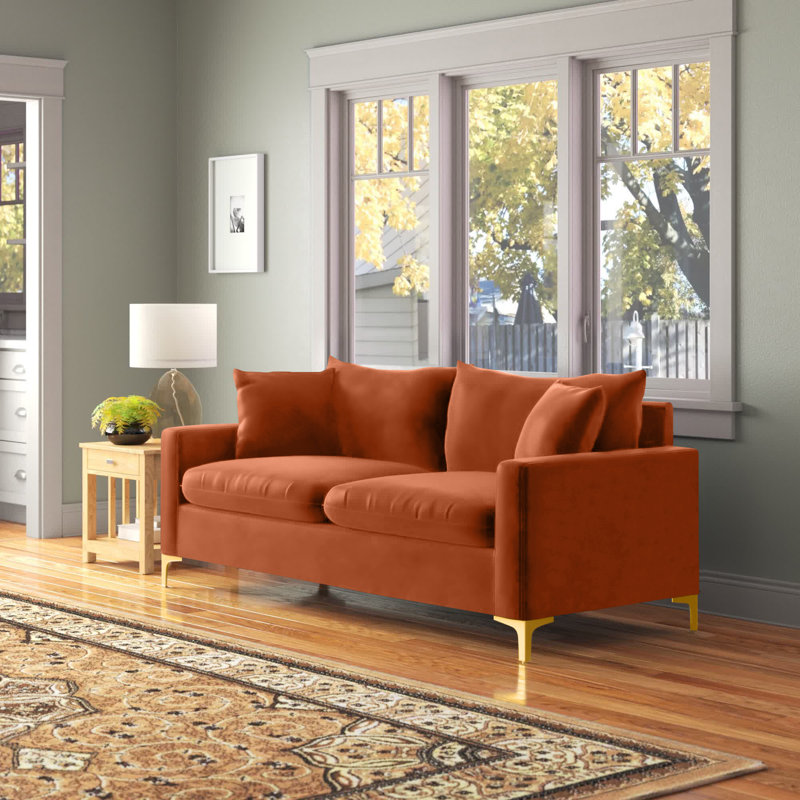 Naomi 81.5" Velvet Square Arm Sofa, Cognac Velvet