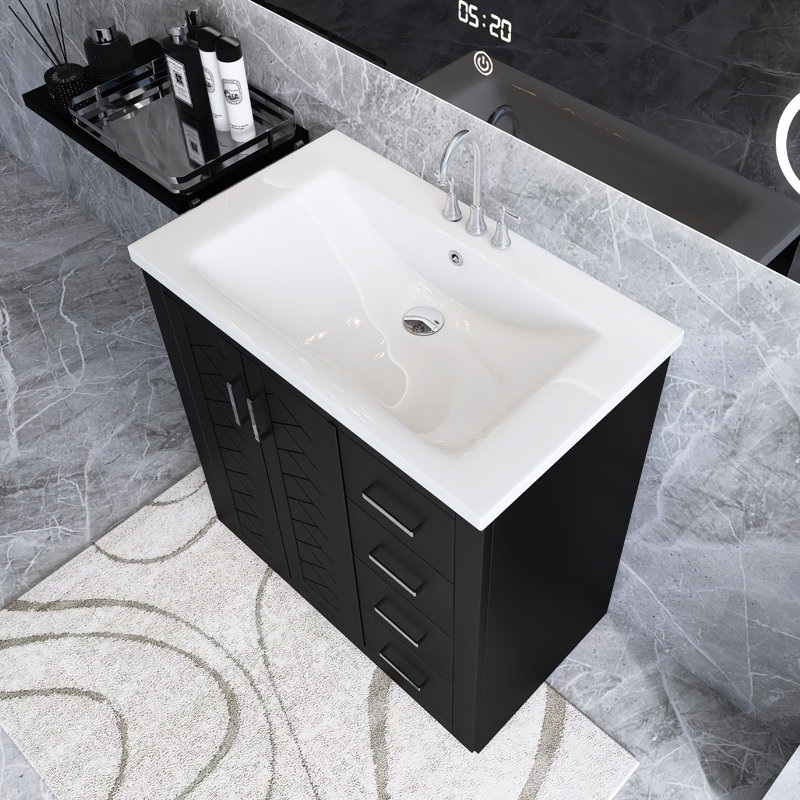 Tabethia 30'' Single Bathroom Vanity with Ceramic Top, Black