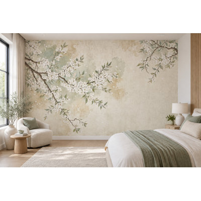 Cherry Blossoms Wallpaper Watercolor Botanical Wall Mural