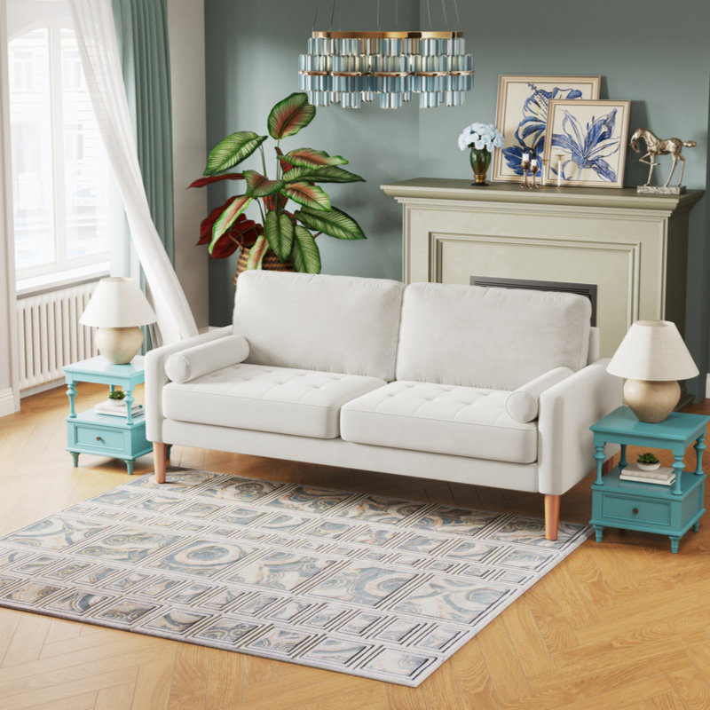 Canapé 67,7 po à 3 places pour le salon, canapé moderne, petits fauteuils pour petits espaces, White Fabric