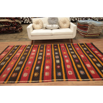 Striped Geometric Kilim Vegetable Dye Area Rug 6x10