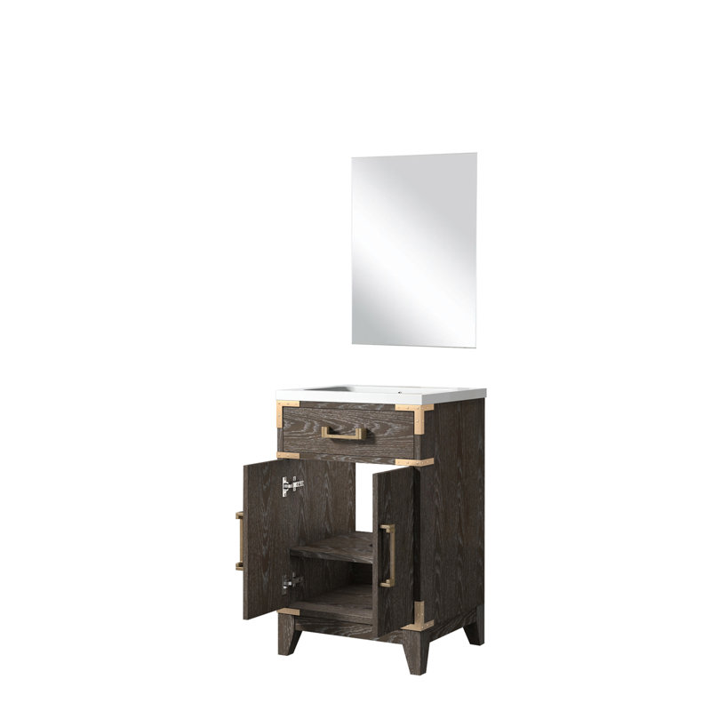 Meuble-lavabo en chêne brun de 51 cm (L) x 46 cm (P) avec comptoir en acrylique et miroir inclus - Fabrication de qualité et design élégant