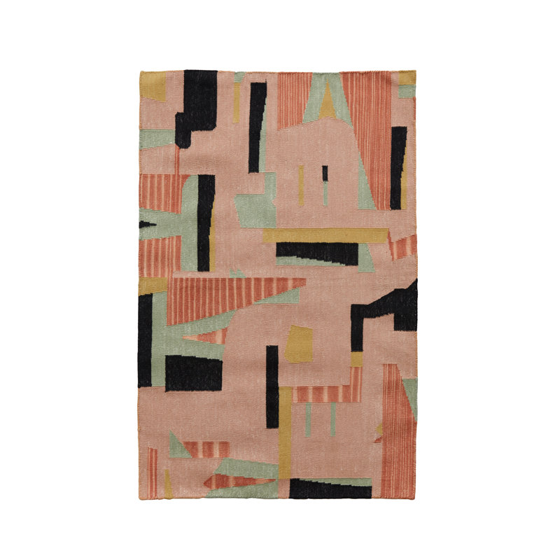 Rectangle Fragments Abstract Flatweave Cotton Area Rug in Black/Pink, Rectangle 9' x 12'