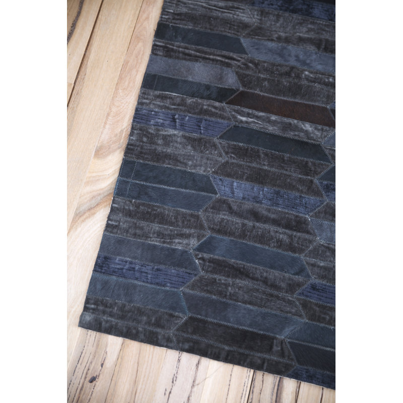 Olio Cowhide Geometric Area Rug in Charcoal, Rectangle 5'3" x 6'7"