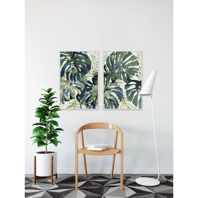 «Watercolor Leaf II» par Marmont Hill - ensemble de 2 peintures sur toile à cadre flottant, H 36 po x l 24 po