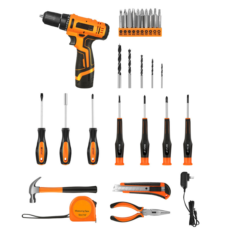 27-Piece Drill Driver Set Lithium-Ion Home Tool Kit With 20Nm Torque & ABS Case??, Orange