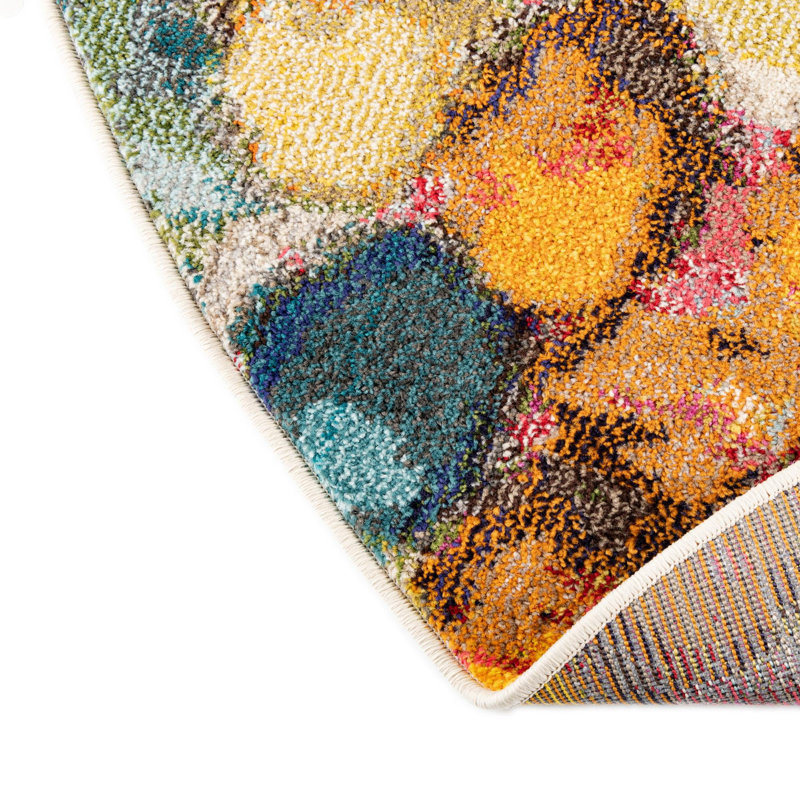  Tapis abstrait octogonal beige / rose / jaune, Ovale 7 pi 10 po x 10 pi