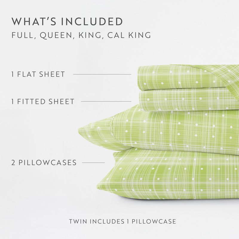 Becky Cameron™ Polka Dot Pattern Microfiber Sheet Set, Moss, Twin