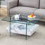 Table basse carrée 31,4 pouces à deux niveaux - une combinaison élégante de verre transparent et d'autocollant en marbre. Elle peut être utilisée comme table basse, table d'appoint ou présentoir.-855776231-855776234