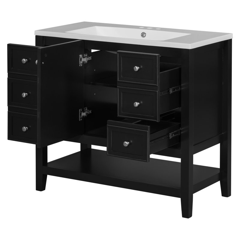Ensemble de meuble-lavabo 36 po avec lavabo, 1 armoire et 3 tiroirs, Noir, noir, noir, noir