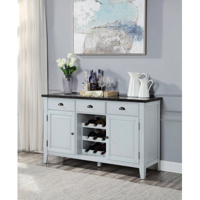 Lanton 56"L Rectangular 3-Drawer Server with Marble Top in Antique White