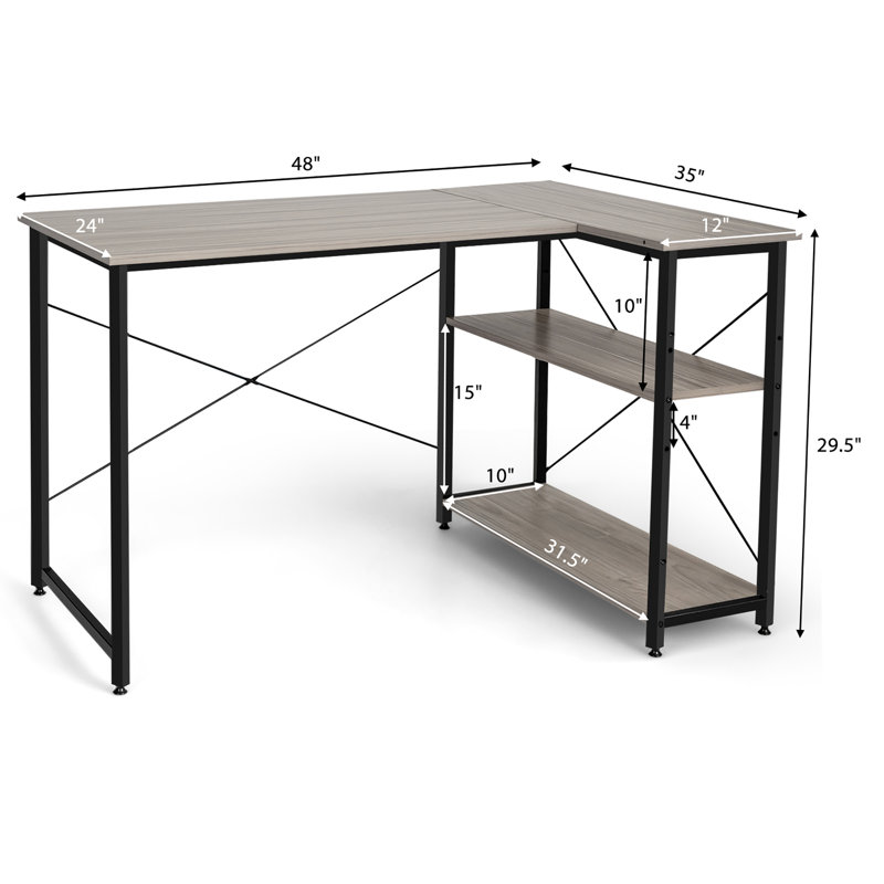 Ottman L-Shaped Steel Computer Desk, Gray/Black