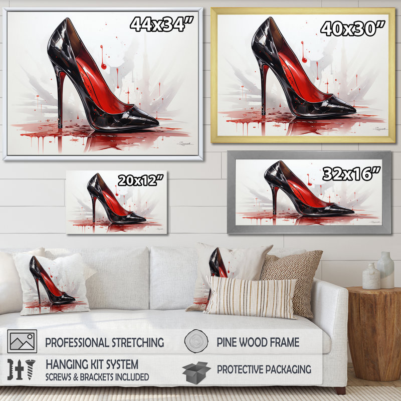 Red High Heels Sophistication I - Imprimé, Cadre flottant doré, H 30 po x l 40 po x P 1,5 po
