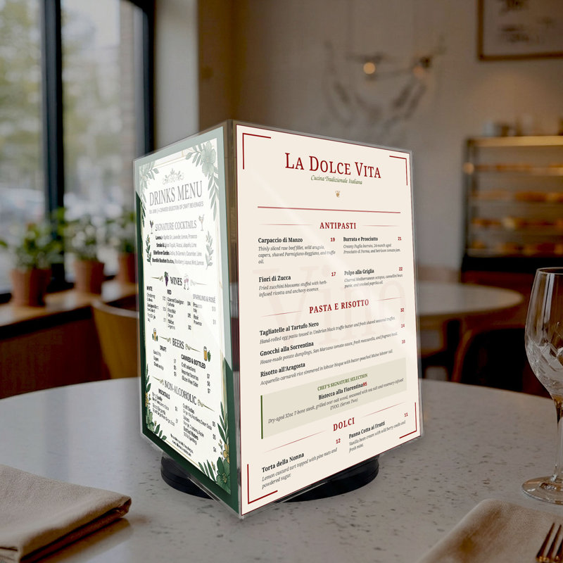 Porte-affiche rotatif à trois côtés l 8,5 po x H 11 po
