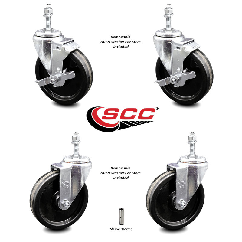 3/8 Inch Threaded Stem Caster Set 2 Brakes SCC