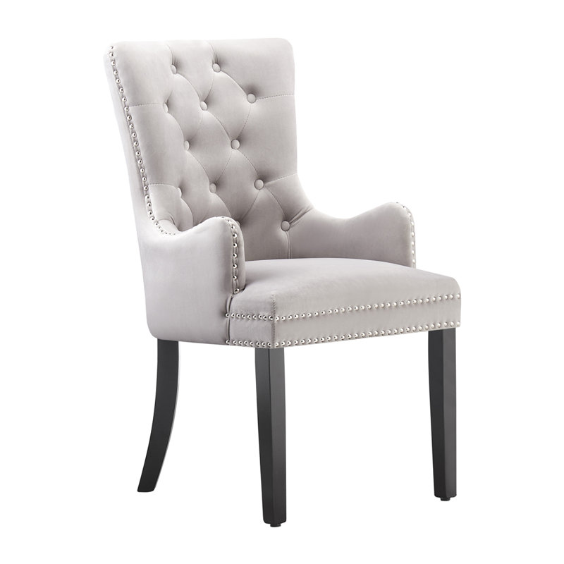 Cordes Velvet Dining Chair - Ergonomic Scoop Knockerback and Solid Wood Legs - Button back Armchair for Dining Room Living Room Restaurants - Single