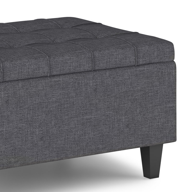 Slate Gray Tufted Cocktail Storage Ottoman with Eucalyptus Wood Legs