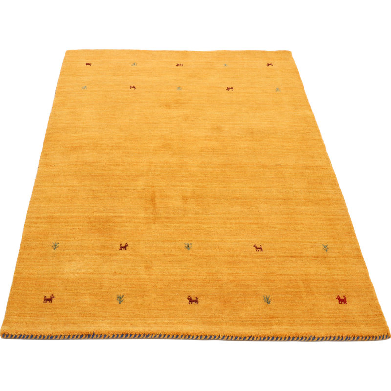 Handwoven Wool Gabbeh Uni Yellow Rug, Rectangle 240 x 340cm