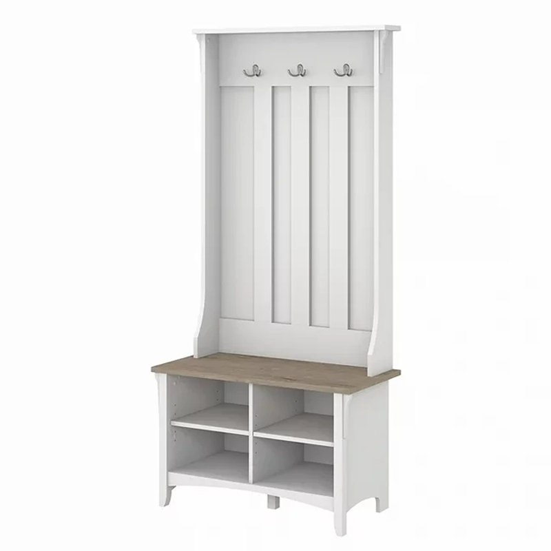Pernell Hall Tree 32'' Wide with Bench and Shoe Storage, Shiplap Gray/Pure White