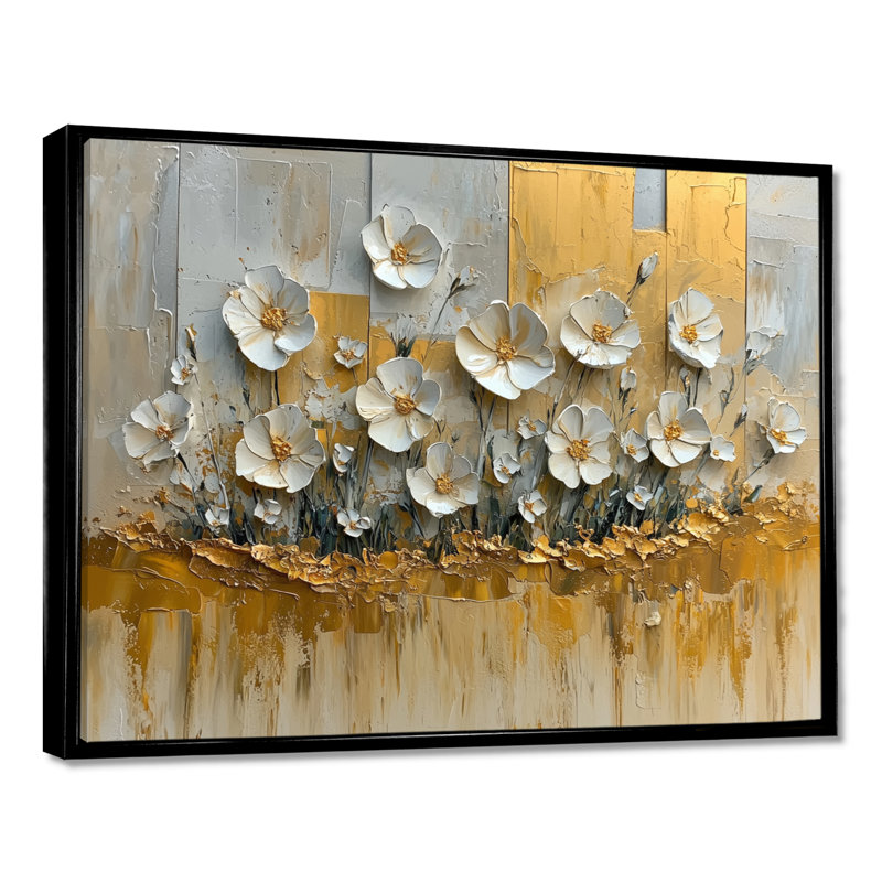 Désert, fleur d'orchidée - Art mural, Noir, Cadre flottant, H 16 po x l 32 po