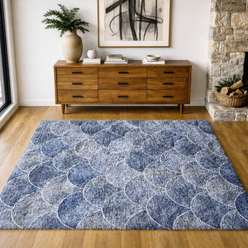 Tapis à poil long de qualité supérieure lavable à la machine ADS594, Blue, 5' x 7'6"