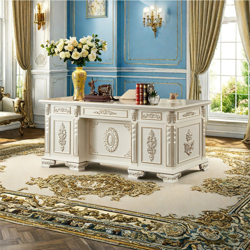 Bureau de luxe sculpté de style français, H 30,71 po x l 70,87 po x P 35,43 po