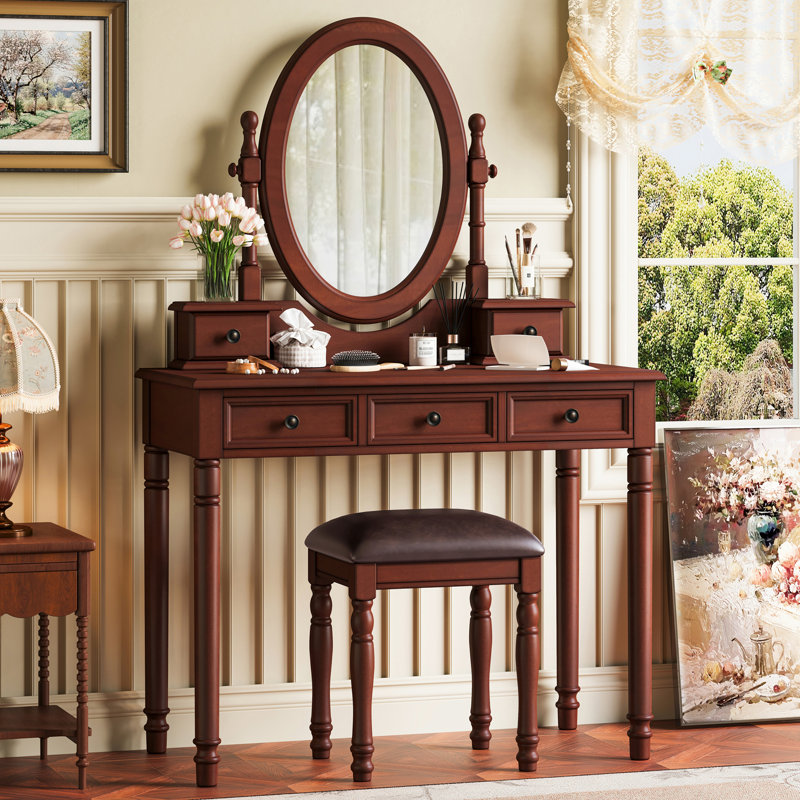 Vanity Desk with Adjustable Angle Mirror