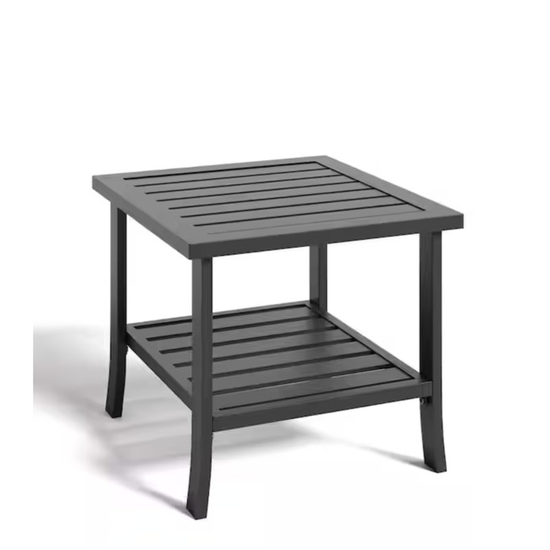 19" Square Black Metal Outdoor Side Table, 2-Tier All-Weather Patio End Table, Black