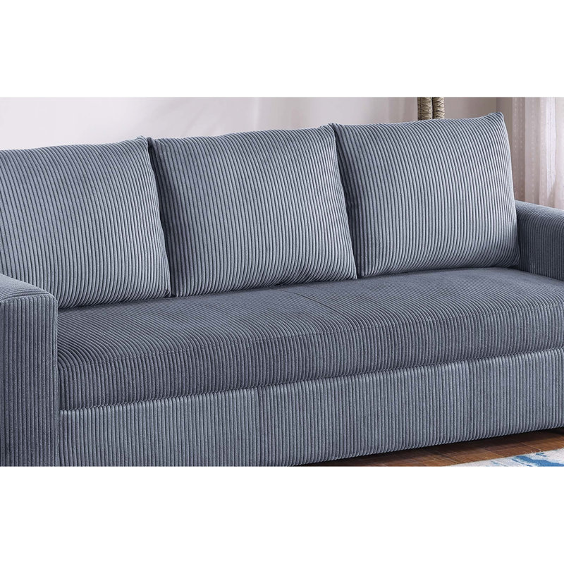 Lit gigogne convertible gris foncé en velours côtelé avec accoudoirs carrés, pieds en plastique et poignées pratiques, idéal pour un espace de vie principal, conception moderne, lit de 85 po de long, 32 po de large, 33 po de haut, pieds contemporains