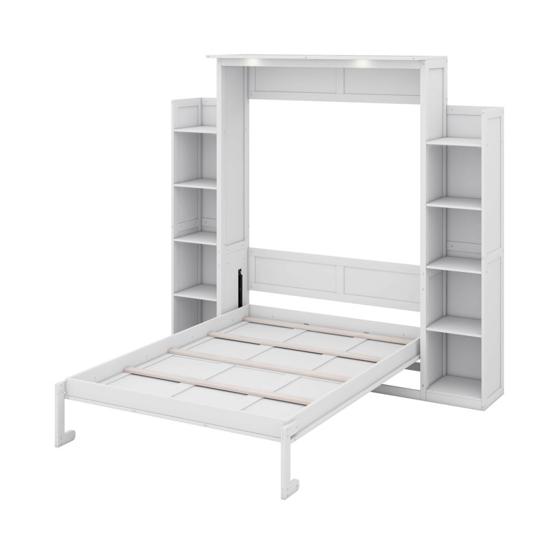 Lit escamotable double avec tablettes et DEL, Blanc