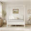 Queen Size Wooden Canopy Platform Bed with Headboard and Support Legs, Creamy White-1914590045