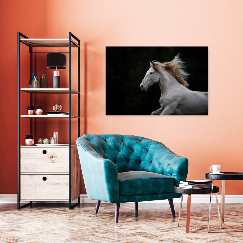 Art mural majestueux avec cheval blanc contemporain majestueux